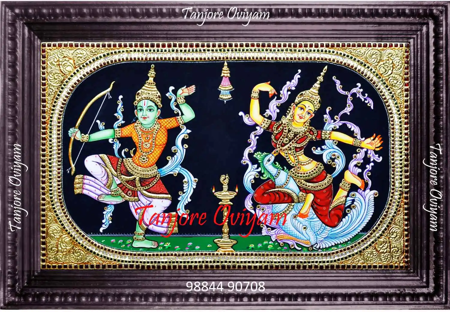 Thailand Rama Seetha Tanjore Painting with Asian Ram Sita art in traditional Thai style.